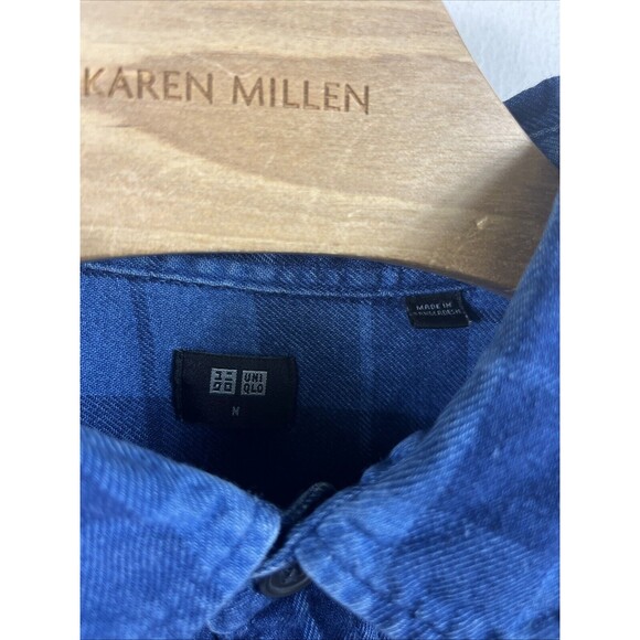 Uniqlo Men’s Button Up Shirt Long Sleeve Blue Size Medium Plaid Flannel - Picture 2 of 6